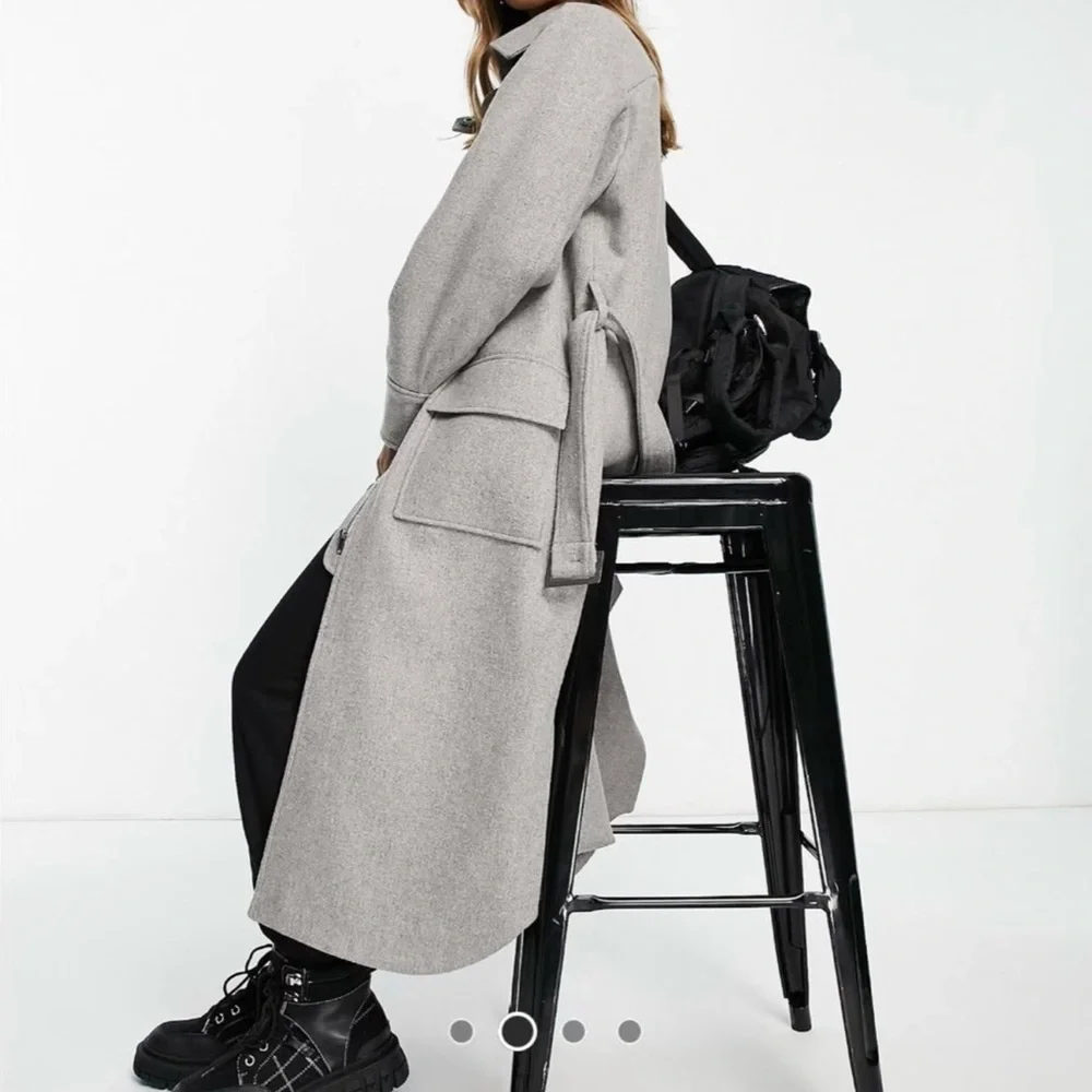 Topshop Gray longline belted utility coat size US 4 - Picture 2 of 9